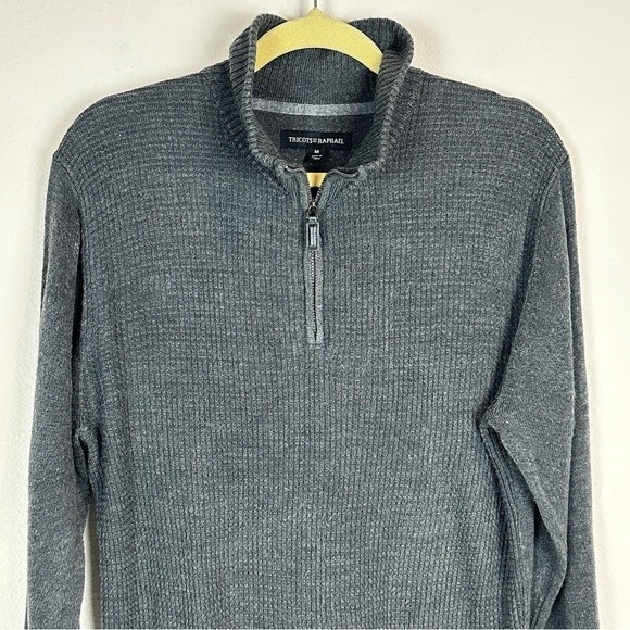Tricots St. Raphael Waffle Knit Grey Quarter Zip Sweater L - Picture 2 of 8